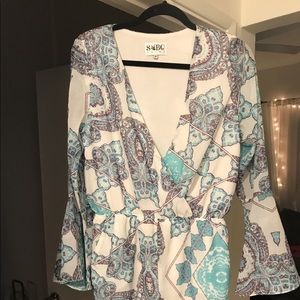 Long sleeve blue and white romper